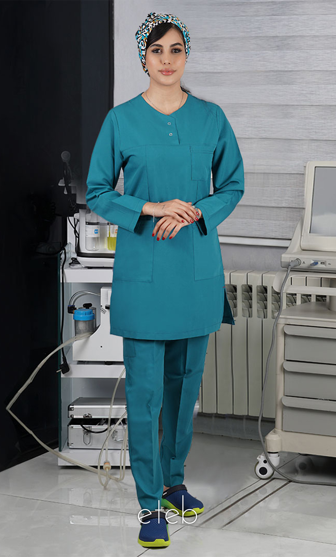 تونیک شلوار بدون یقه سیزگی سبز کله غازی ITV207 | ایطب