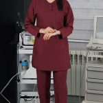 تونیک شلوار بدون یقه سیزگی زرشکی ITV211| ایطب