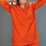 نارنجی - تونیک شلوار سیزگی آستین سه ربع ITA213 | ایطب