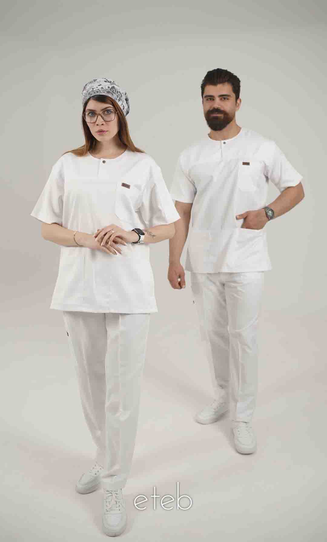 اسکراب یونیسکس یقه گرد سفید اورا ISOR205